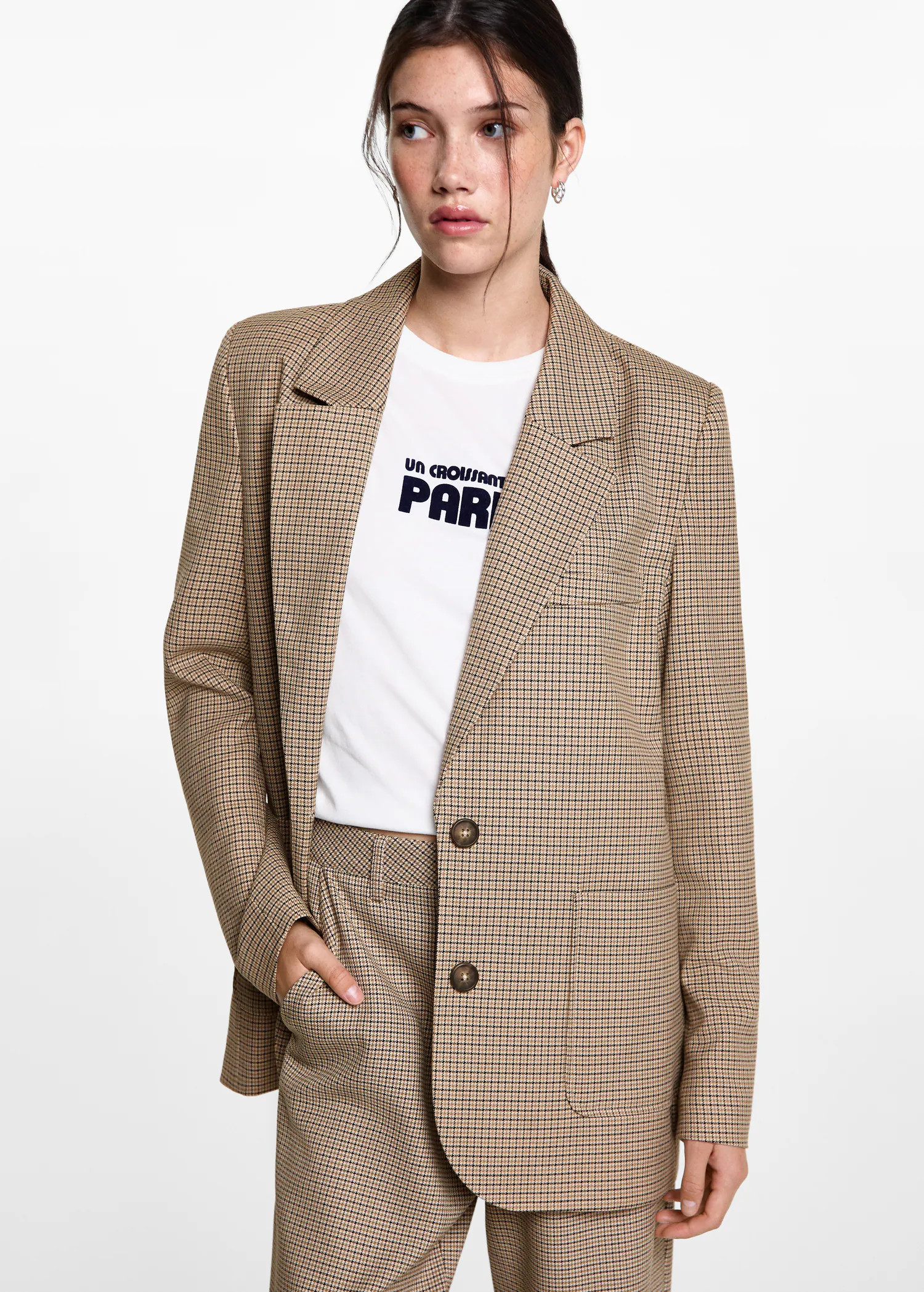 Houndstooth wool-blend blazer - Teen | MANGO USA | MANGO (US)