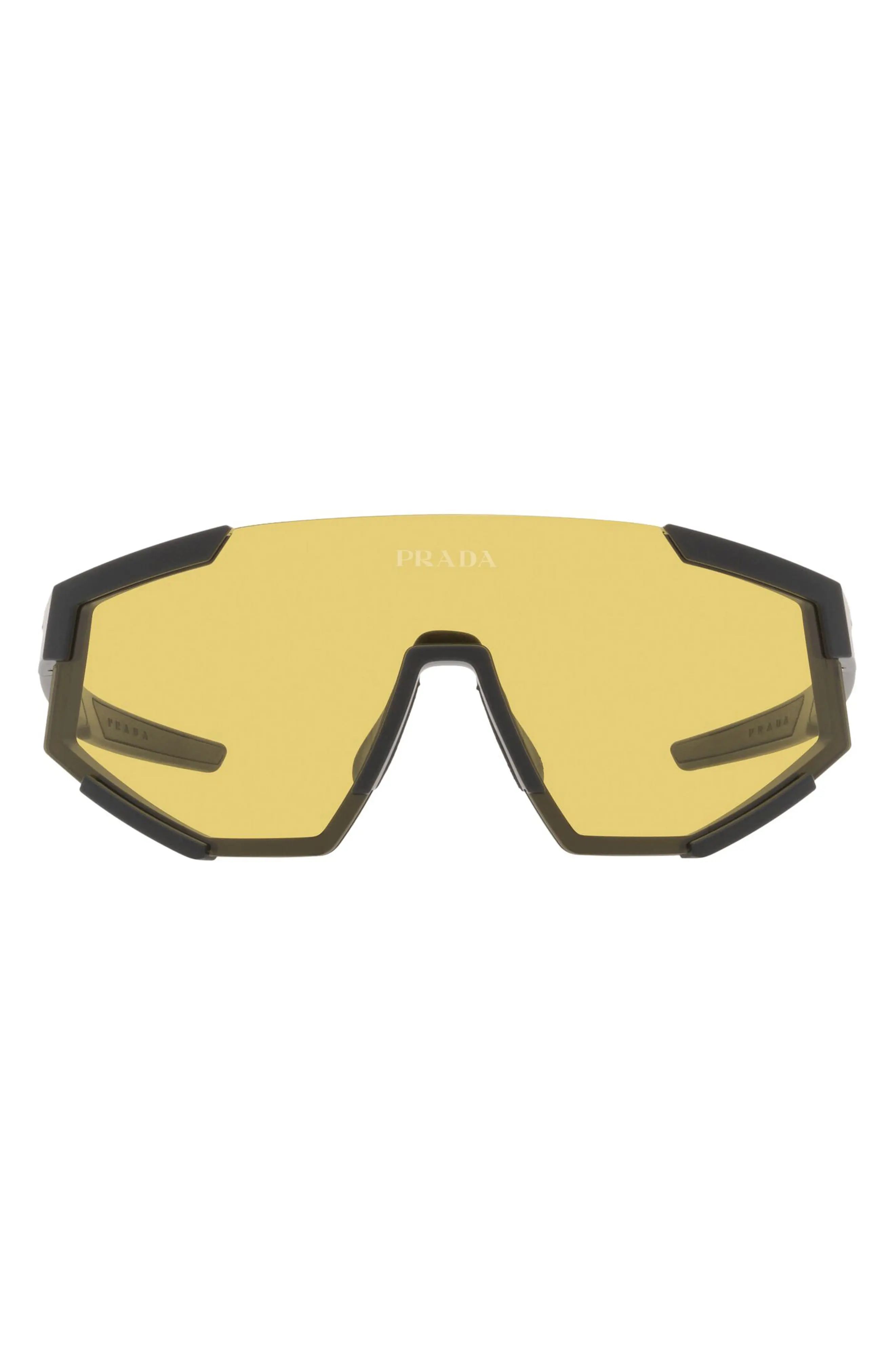 PRADA SPORT 39mm Shield Sunglasses in Black Rubber/yellow at Nordstrom | Nordstrom
