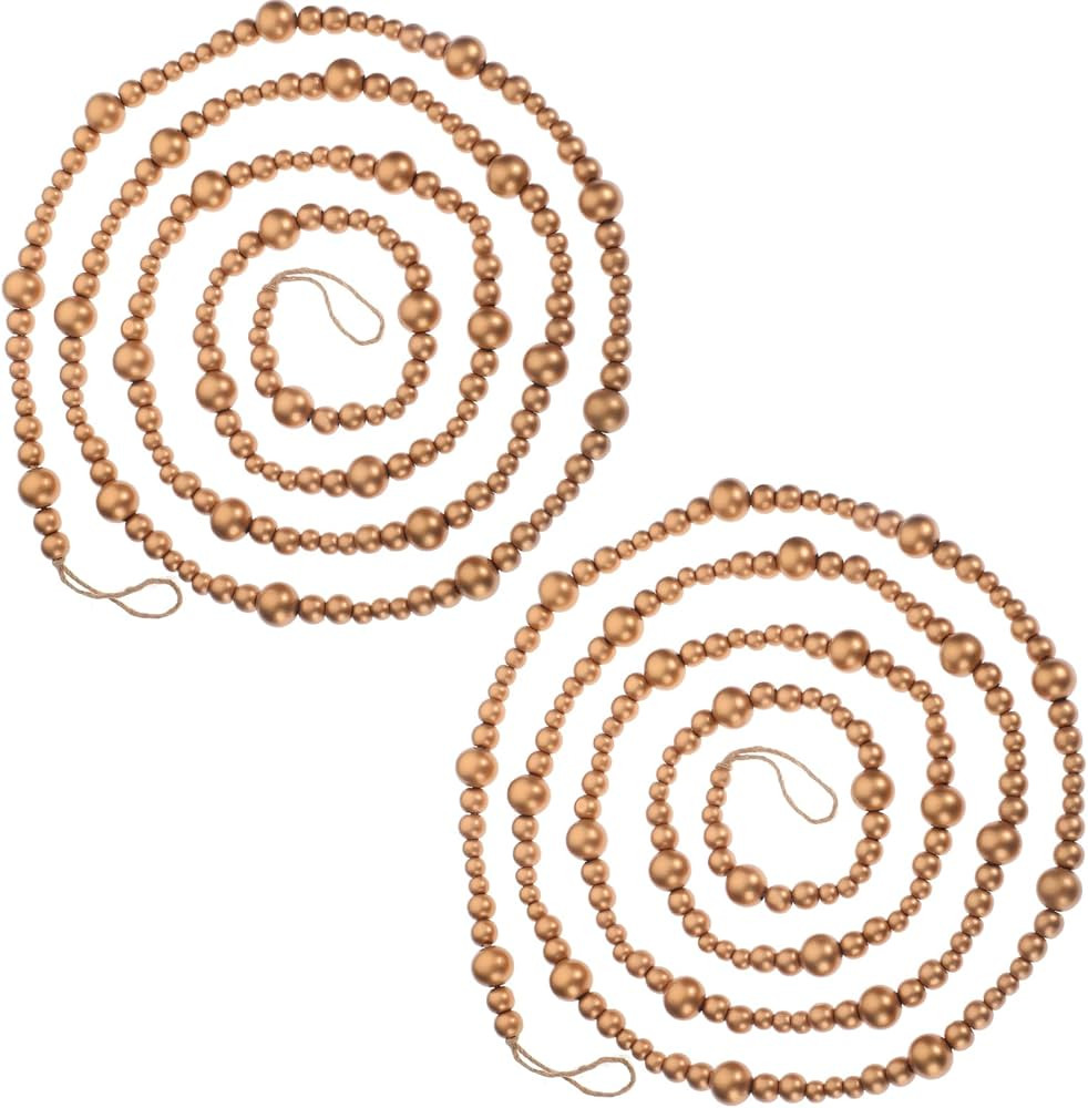 Wooden Beaded Garland Rustic Farmhouse Bead Wall Hanging Decor Country Natural Holiday Tree Garla... | Amazon (US)