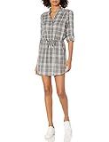 Angie Women's Plaid Button Front Shirt Dress, Grey, Medium | Amazon (US)