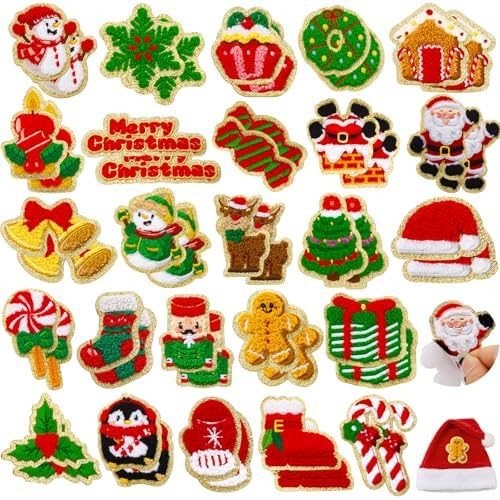 50 Pcs Red Green Christmas Patches Stickers Chenille Patches Self Adhesive Embroidered Winter Chr... | Amazon (US)