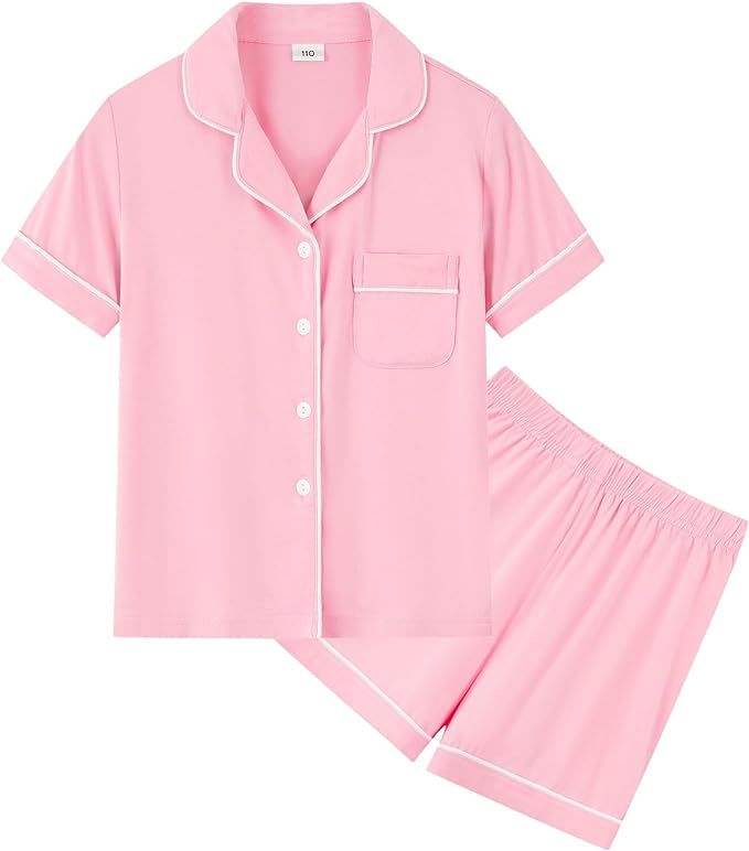 SWOMOG Unisex Girls Boys Modal Pajamas Set Button-Down PJs Short Sleeve Sleepwear Two-Piece Loung... | Amazon (US)