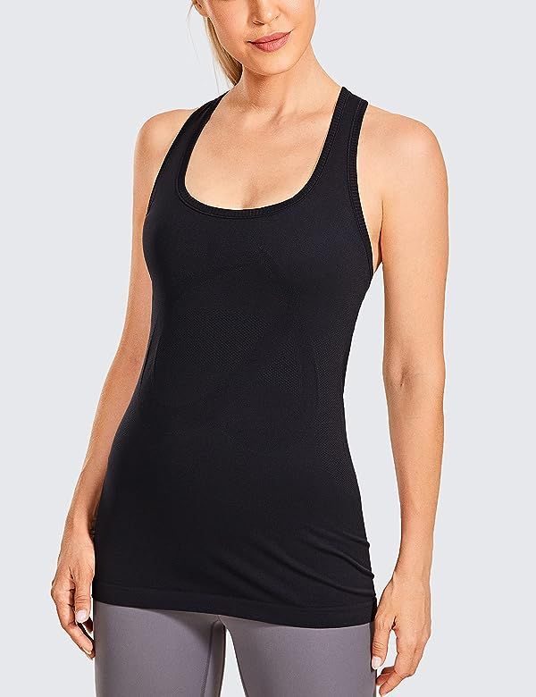 CRZ YOGA Women's Active Seamless Workout Tank Tops Racerback Athletic Running Yoga Gym Shirts Long L | Amazon (US)