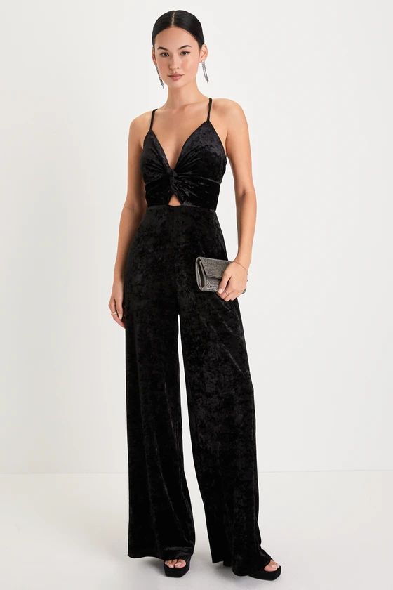 Dreams of Disco Black Velvet Lace-Up Jumpsuit | Lulus (US)