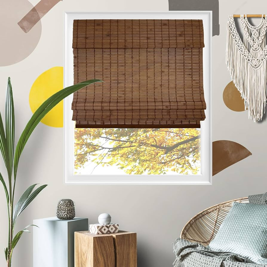 Yellow Bamboo Blinds for Windows, Woven Wooden Cordless Bamboo Roman Shades, Light Filtering Wind... | Amazon (US)