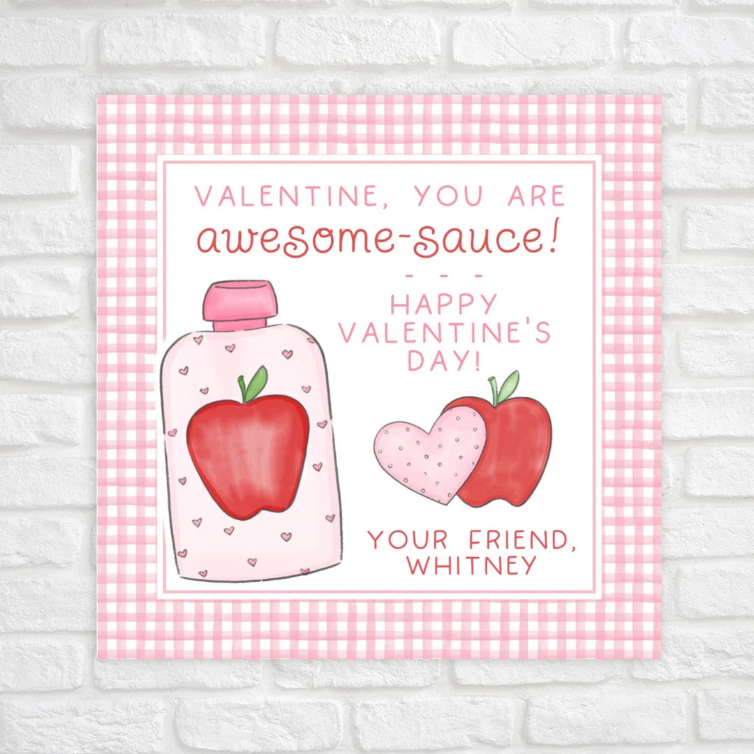 Printable Valentine Cards for Kids, Applesauce Valentine Gift Tag, Awesome-sauce Valentine, Presc... | Etsy (US)