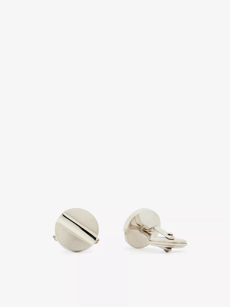 Rivet rodium-plated brass silver cufflinks | Selfridges