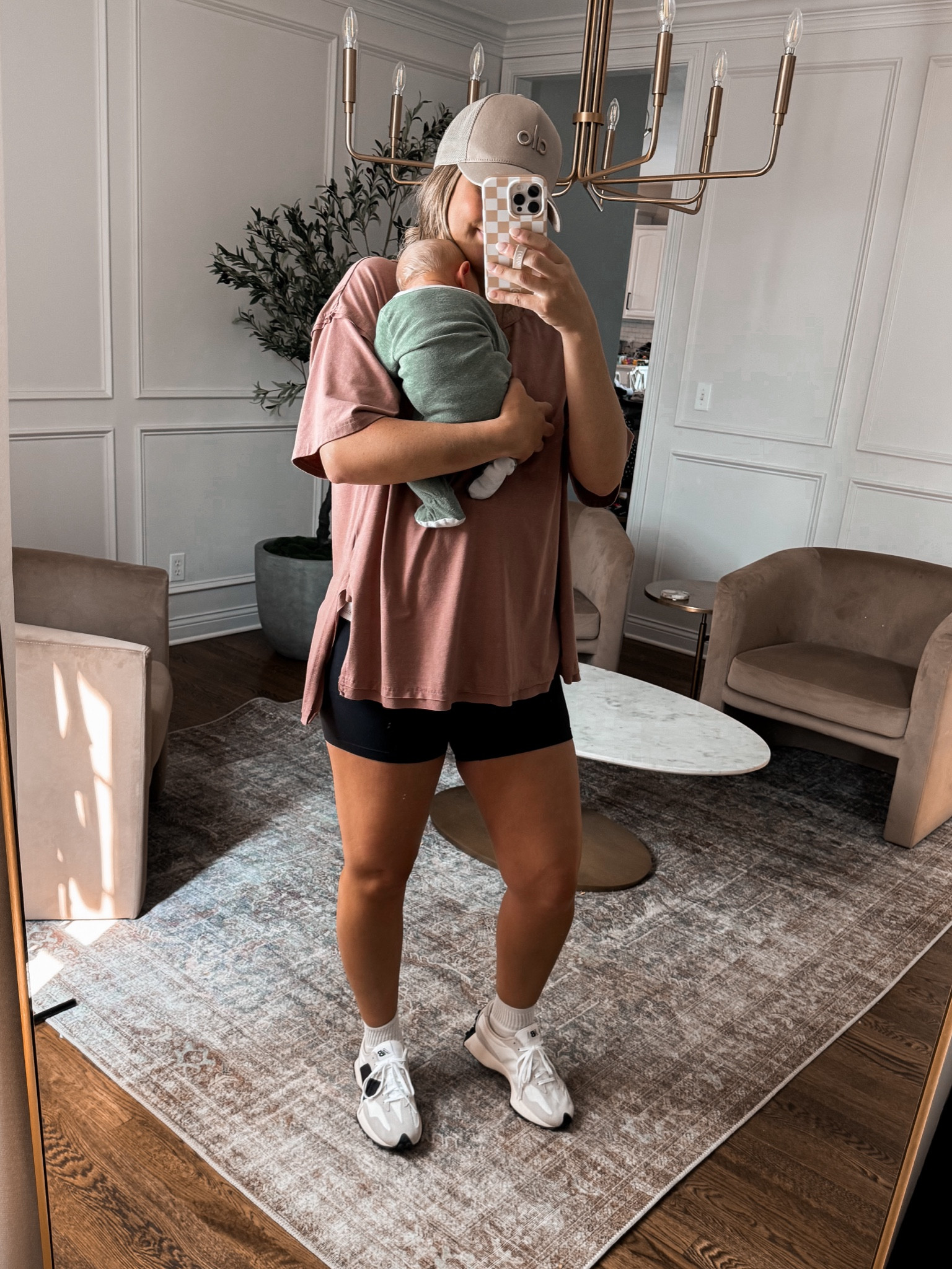 What I wore today postpartum I am still wearing my favorite Amazon maternity biker shorts and Amazon oversized tee. The tee is perfect for nursing/pumping! I sized up one in the tee and wear true to size in the shorts. My new balance sneakers are in stock I have true to size! 



#LTKBaby #LTKFamily #LTKBump