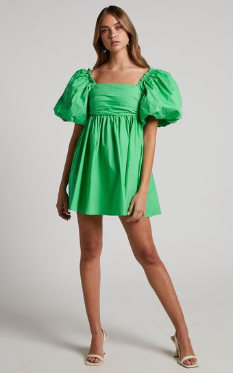 Vashti Mini Dress - Puff Sleeve Sweetheart Dress in Green | Showpo (US, UK & Europe)