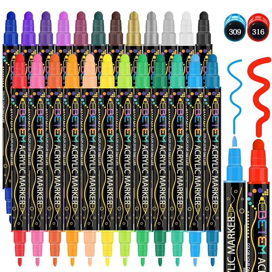 Betem 24 Colors Dual Tip Acrylic Paint Pens Markers, Premium Acrylic Paint Pens for Halloween Dec... | Amazon (US)