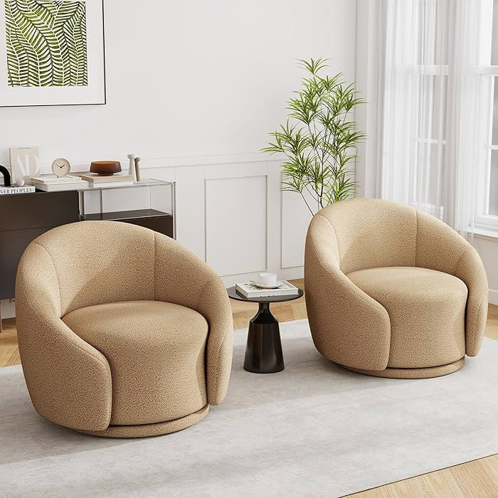 UIXE Swivel Accent Chair, Boucle Barrel Chair Upholstered Arm Chair for Living Room, Modern Round... | Amazon (US)