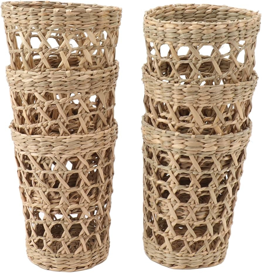 6 PCS Vintage Rustic Hand Woven Cup Sleeve Straw Woven Cup Cover Holders Anti Scald Hollow Straw ... | Amazon (US)