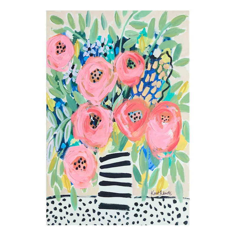 Hand Painted Pink Flowers in Striped Vase Canvas Wall Art by Kait Roberts, 24x36 | At Home