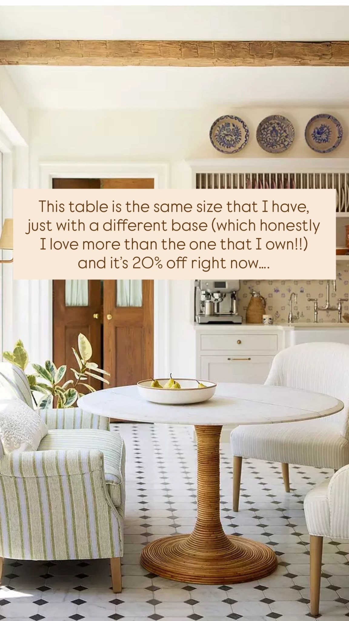 This table is the same size that I have, just with a different base (which honestly I love more than the one that I own!!) and it’s 20% off right now…. 

breakfast nook, Kitchen, kitchen inspo, kitchen decor, spring home, spring decorating, console table decor, Serena & Lily, wallpaper, girlonthehudson, neutral home, modern coastal, cozy home

#LTKHome #LTKSaleAlert #LTKmorningroutine