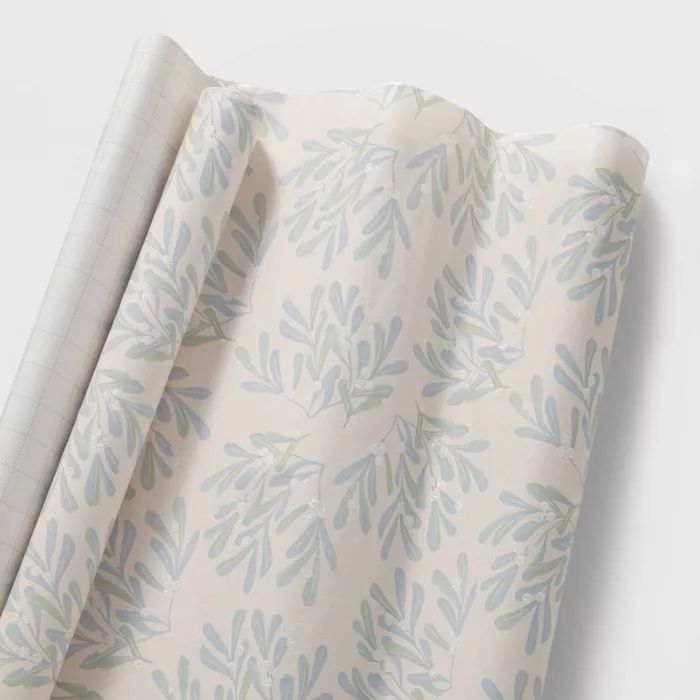 20 sq ft Blue Holly Berries Gift Wrap Cream - Wondershop™ | Target