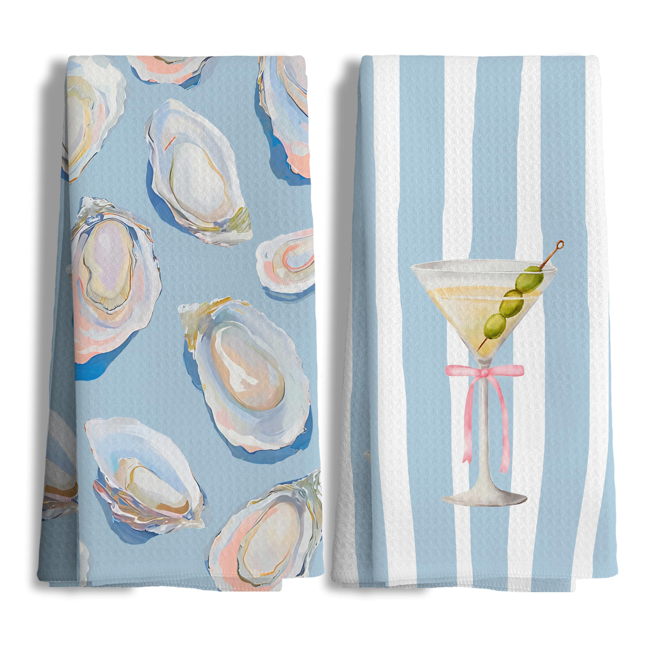 Coastal Oyster Shell and Martini Kitchen Towels Set of 2, Watercolor Seafood Cocktail Hand Towels... | Amazon (US)