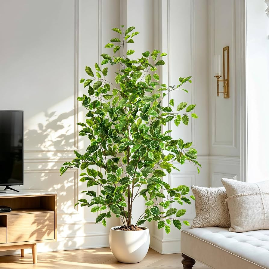 Bailikang Artificial Ficus Tree Indoor 4ft, Large Potted Faux Tree with Realistic Silk Leaves & T... | Amazon (US)