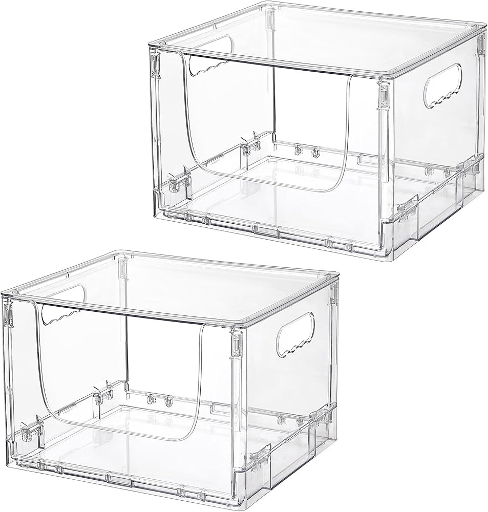 Vtopmart 2 Pack Large Foldable Open Front Storage Bins with Lids for Potato and Onion, Stackable ... | Amazon (US)