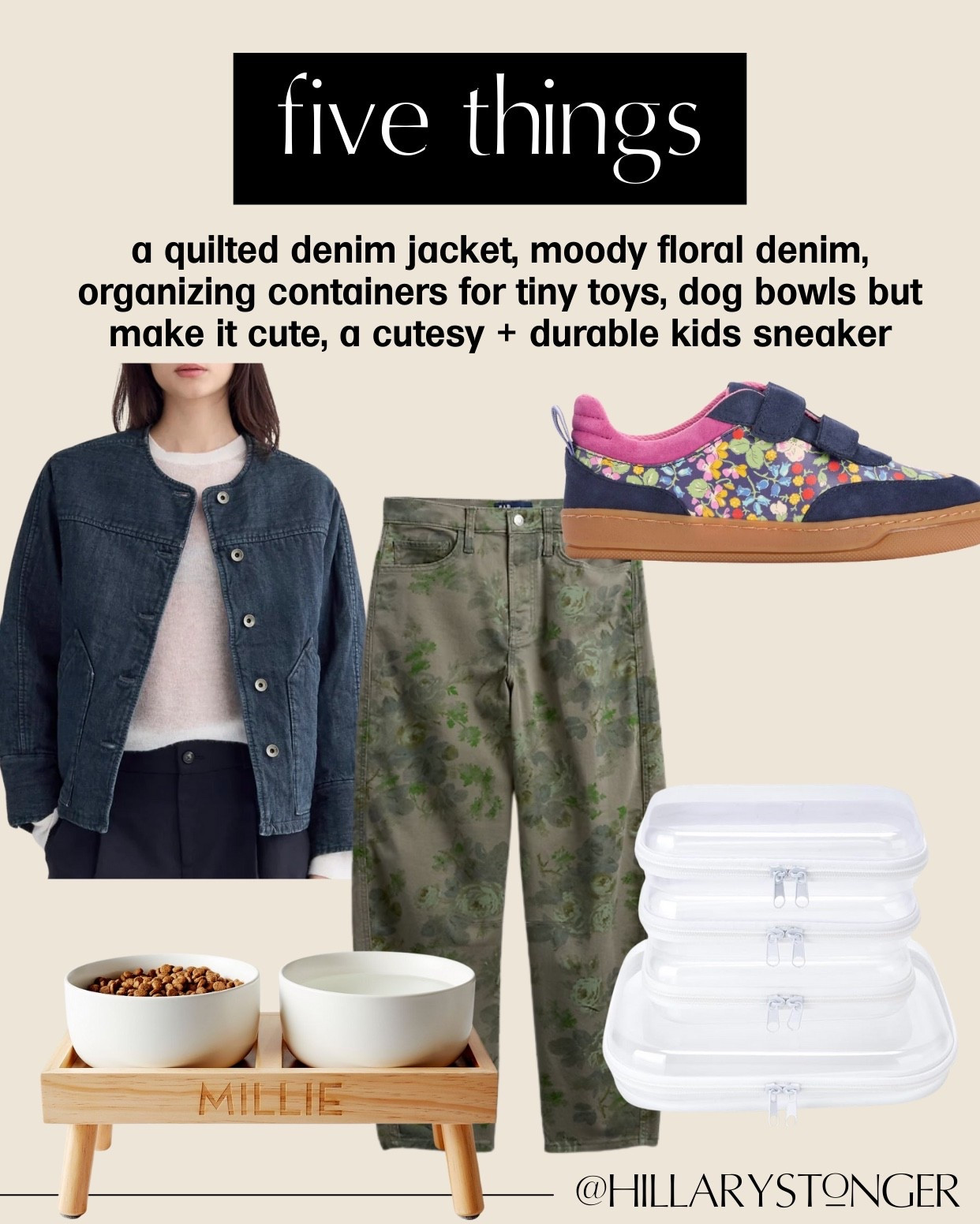 a quilted denim jacket - perfect for the summer to fall transition! 

moody floral denim - obsessed, and these are so soft!

organizing containers for tiny toys - card games, art supplies, calico critters!

dog bowls but make it cute!

kids sneaker - these are so sturdy and durable! lots of sweet and fun prints and patterns and available in a wide range of sizes

#LTKHome #LTKFamily #LTKPets