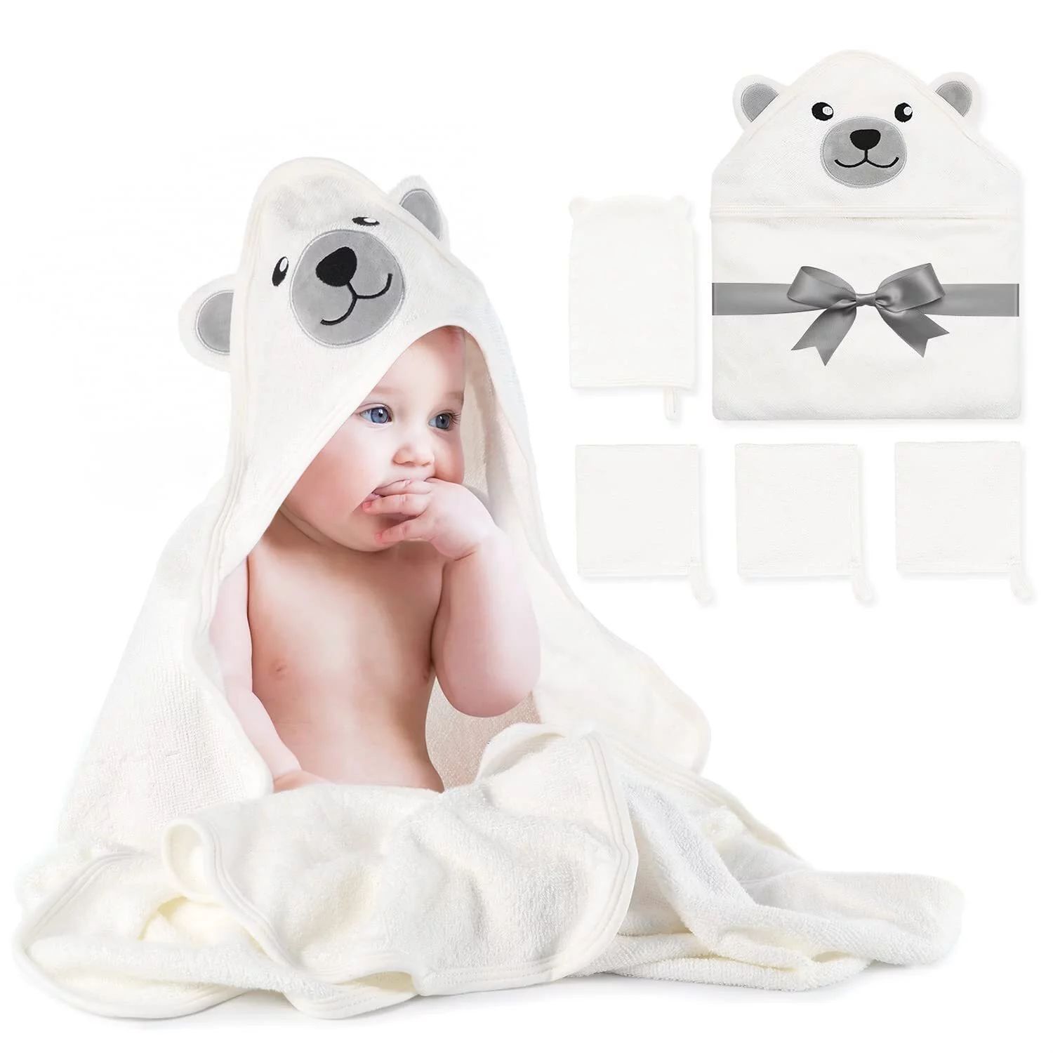 Momcozy Baby Bath Towel Set 5pcs, Baby Towel with Hood 1pcs, Baby Washcloth 3pcs | Walmart (US)