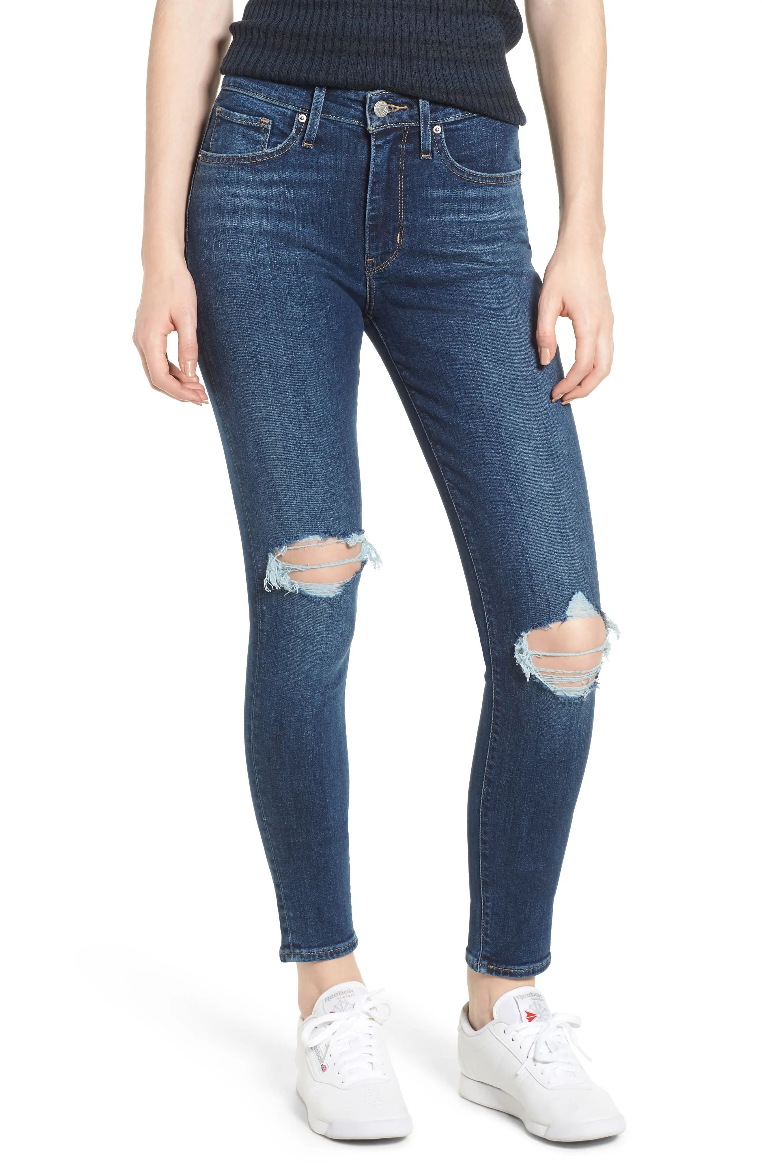 Levi's® 721™ Ripped High Waist Skinny Jeans (Dark Blue 1) | Nordstrom | Nordstrom