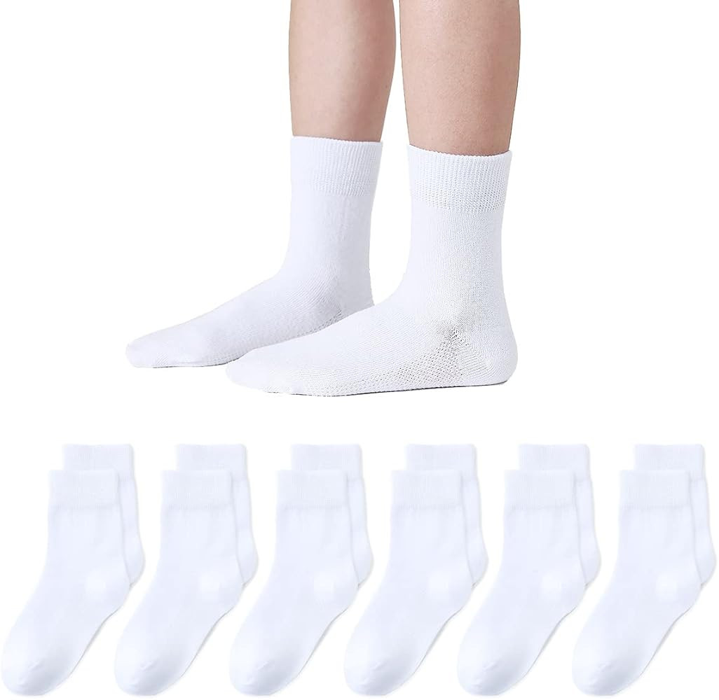 Girls Crew Socks Seamless Kids Socks Cotton School Socks White Black Grey Navy 6 Pack | Amazon (US)