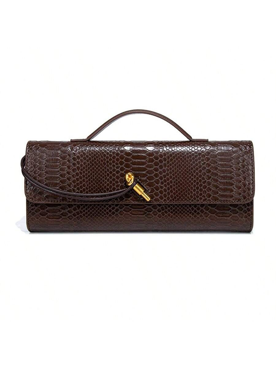 High-Grade Hand-Held Dinner Bag Women's Horizontal Fashion Crocodile Pattern Baguette Bag Retro M... | SHEIN