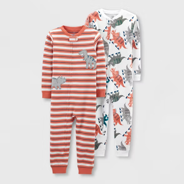 Baby Boys' 2pk Footless Dino Pajama Jumpsuit - Just One You® made by carter's Orange/White | Target