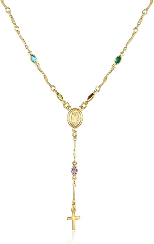 Barzel 18K Gold Plated Multicolor Virgin Mary Necklace - Made In Brazil | Amazon (US)