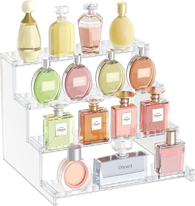 Lifewit 4 Tier Clear Display Riser Stand with Decorative Secure Fences, Tool-free Assembly, Plast... | Amazon (US)