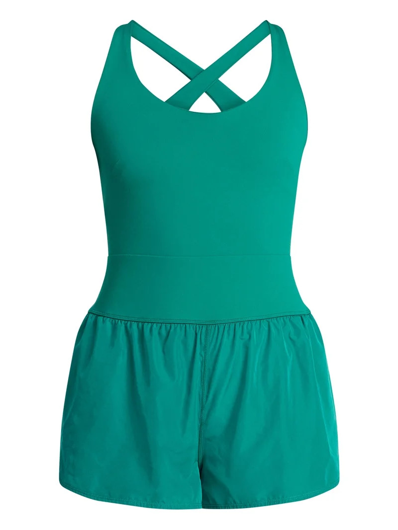 Avia Women's Cross Back Active Buttersoft Romper, Sizes XS-4X | Walmart (US)