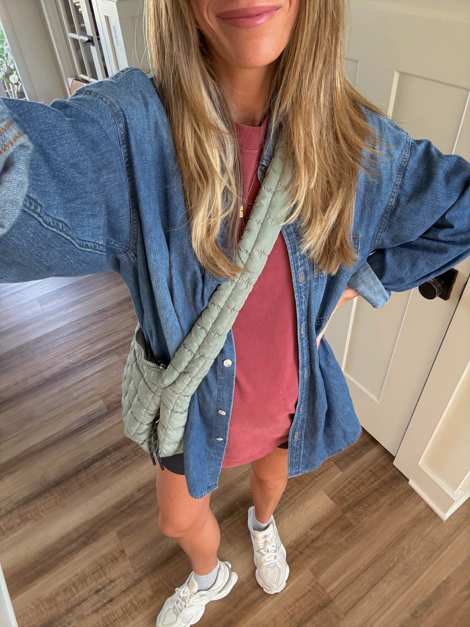 Mom outfit while pregnant today
Medium in button up but runs oversized and i got for height
Medium tall in tee (runs oversized)
Sized up to large in shorts for pregnancy 

#LTKBump #LTKmomlife #LTKootd