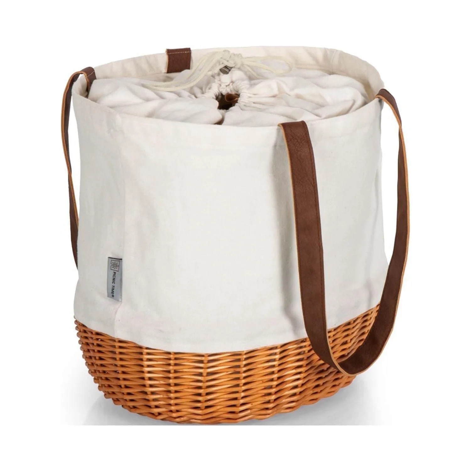 Picnic Time Coronado Canvas and Willow Basket Tote with Drawstring Closure and Wicker Base, Beige... | Walmart (US)
