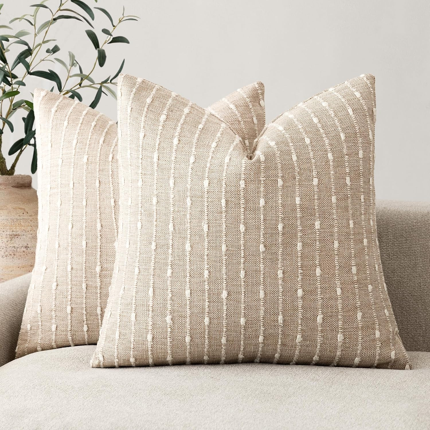 Foindtower Decorative Striped Boucle Throw Pillow Cover 20x20 Natural Beige | Amazon (US)