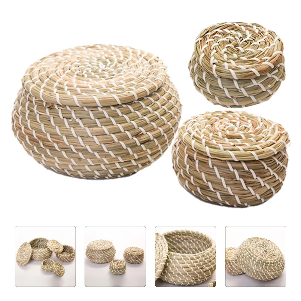 HEMOTON 1 Set Straw Hand Woven Storage Baskets Wicker Baskets with Lid (Assorted Color) | Walmart (US)