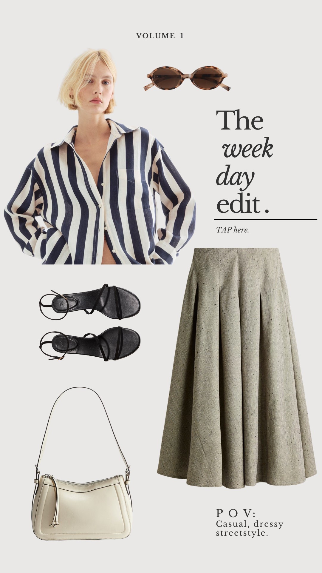 INSPO: striped button-down, skirt, sandals, shoulder bag

#LTKStyleTip #LTKOver40 #LTKWorkwear