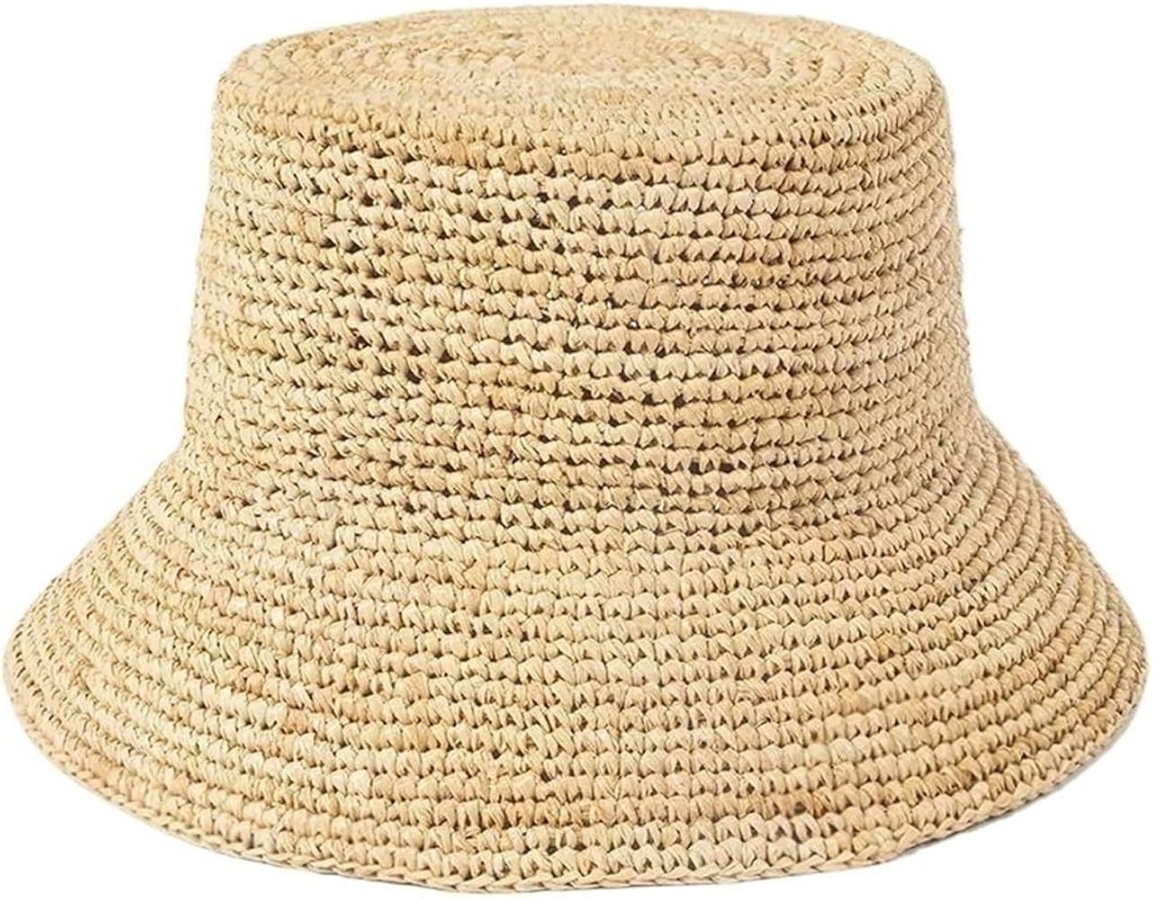Beach Hats for Women Hand-Crocheted Raffia Bucket hat Outdoor Shade Straw hat Foldable for Women ... | Amazon (US)