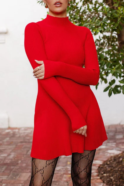 Lucy Red Mock Neck Dress | Shop Priceless
