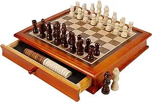 Juegoal Wooden Chess & Checkers Set with Storage Drawer, 12 Inch Classic 2 in 1 Board Games for K... | Amazon (US)
