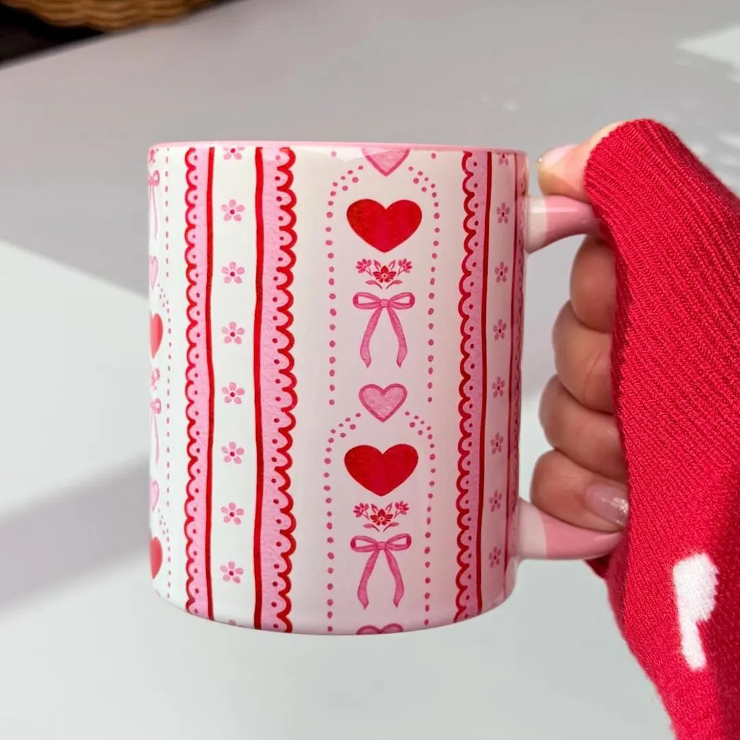 Pink Heart Pattern Coffee Mug, Romantic Valentine's Day Gift - Etsy | Etsy (US)