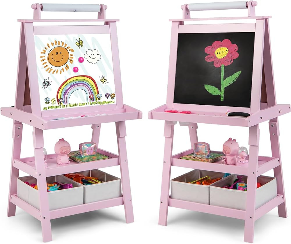 Amazon.com: Costzon Kids Art Easel, 3 in 1 Double-Sided Painting Easel w/Magnetic Whiteboard, Cha... | Amazon (US)