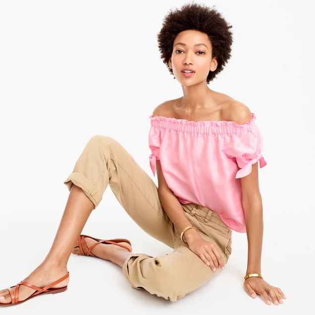 Off-the-shoulder top in silk shantung | J.Crew US