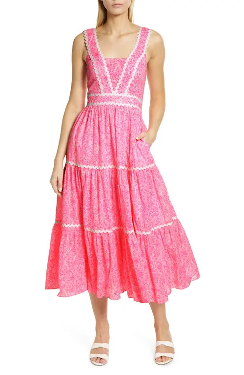 Lilly Pulitzer® Pollie Floral Rickrack Tiered Cotton Dress in Pink Shandy at Nordstrom, Size 16 | Nordstrom