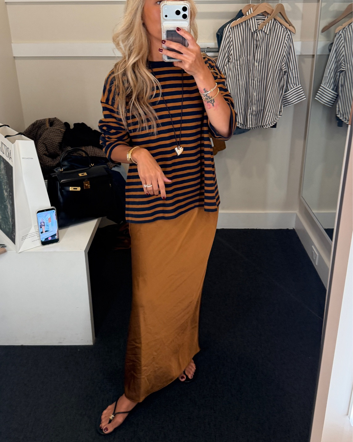 The chicest skirt ever. Omg I LOVE THIS. I bought it. Size 00 skirt, size xxs striped tee, XXS jacket, XS tee

#LTKPetite #LTKSeasonal #LTKOver40
