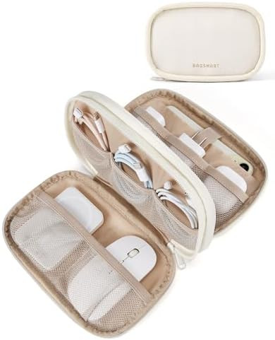 BAGSMART Electronics Organizer Travel Case, Cord Organizer for Women, Travel Cable Bag (Beige) | Amazon (US)