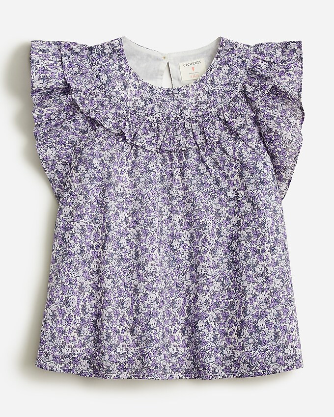 Girls' flutter-sleeve cotton voile top in violet floral | J. Crew US