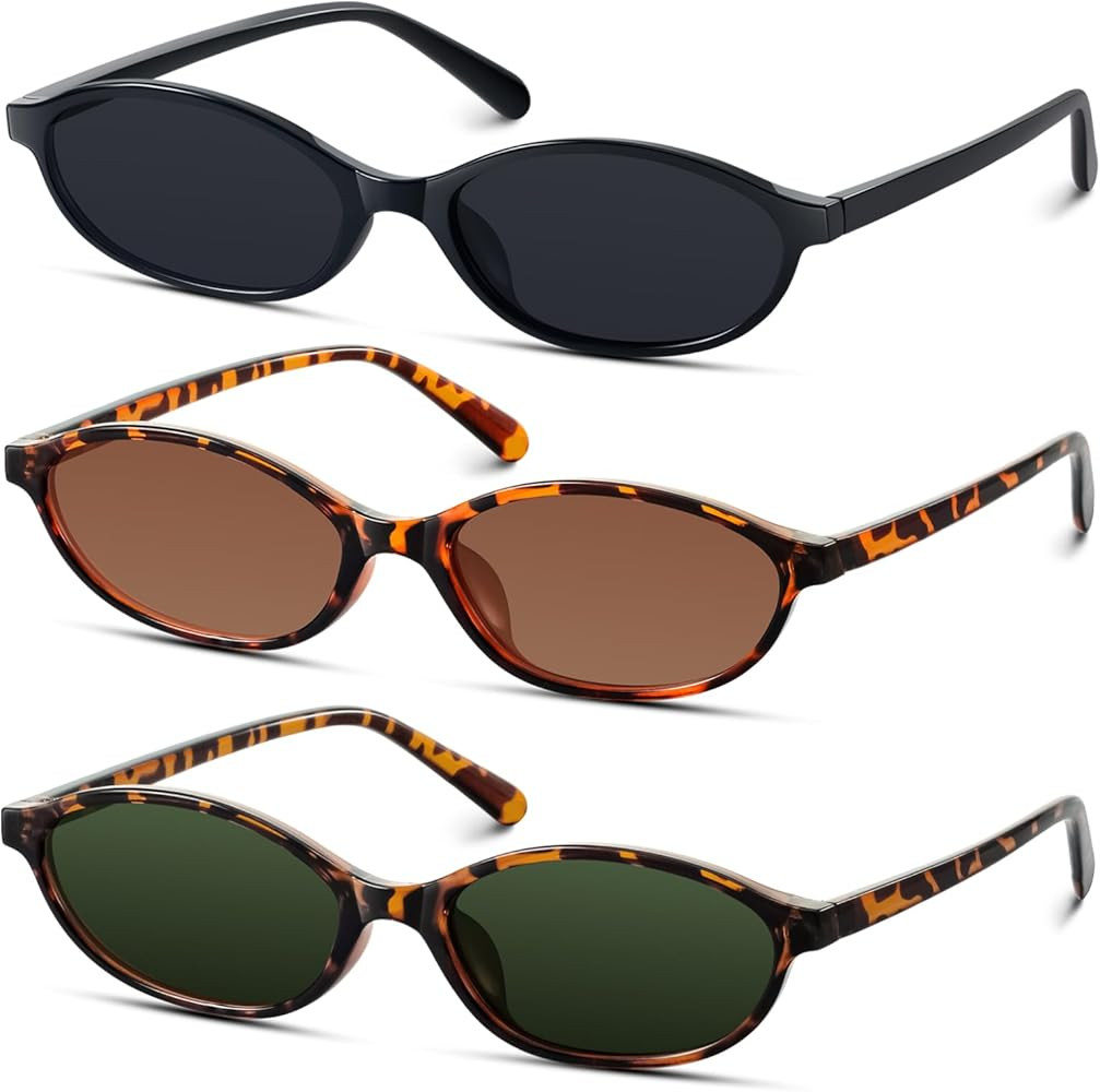 KUGUAOK Retro Oval Sunglasses for Women 90s Design Small Cat Eye Sun Glasses UV Protection Y2k Tr... | Amazon (US)