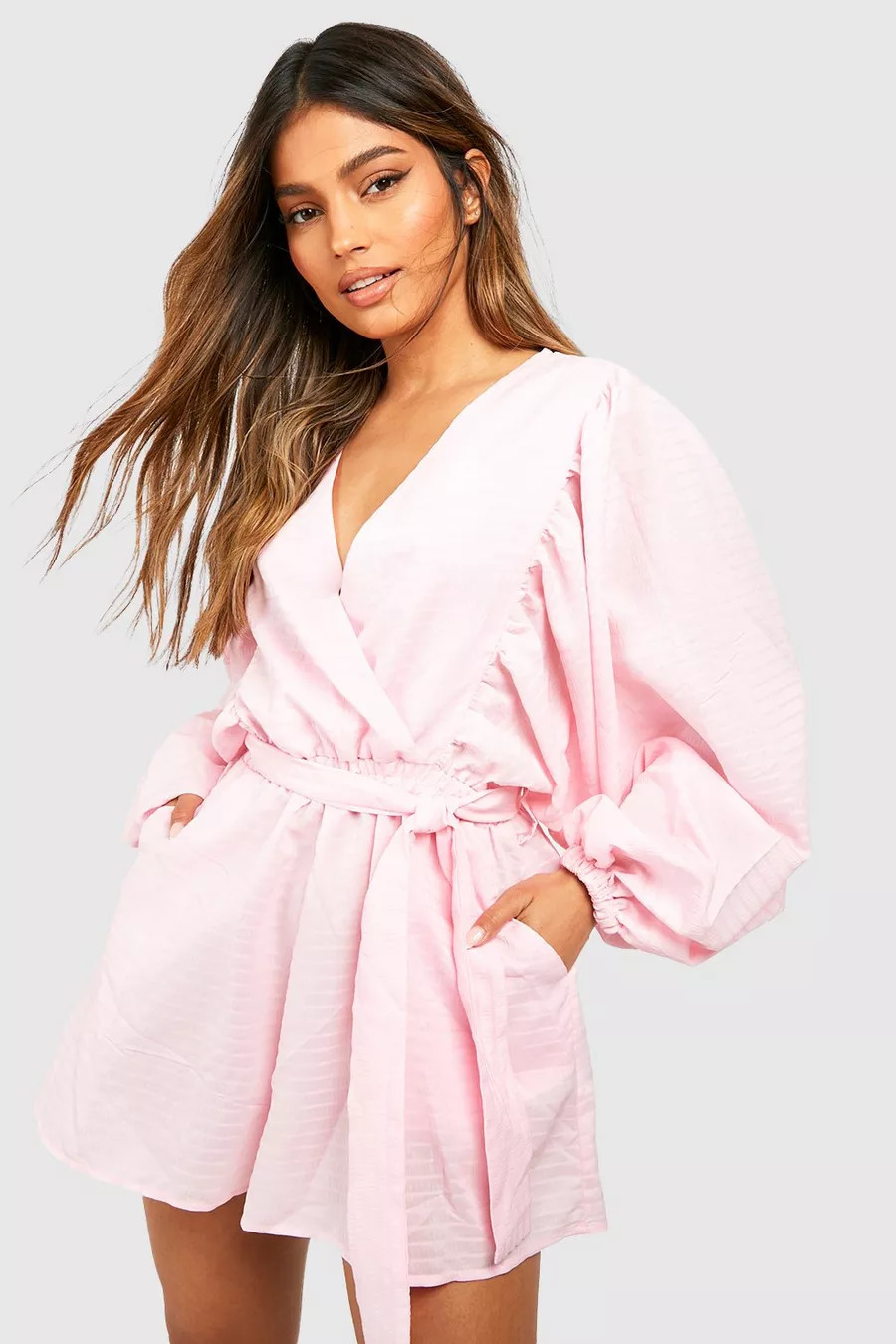 Textured Wrap Over Playsuit | Boohoo.com (UK & IE)
