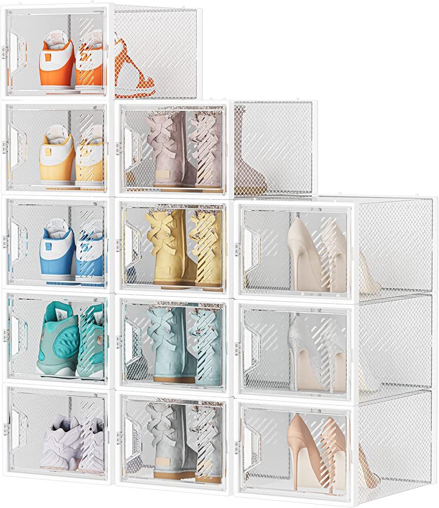 SIMPDIY Shoe Storage, 12 Pack Large Shoe Organizer for Closet, Shoe Boxes Clear Plastic Stackable... | Amazon (US)