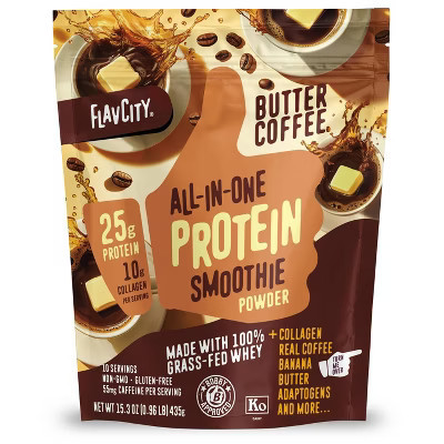FlavCity Protein Smoothie Powder - 10 Servings - Butter Coffee - 435gms | Target